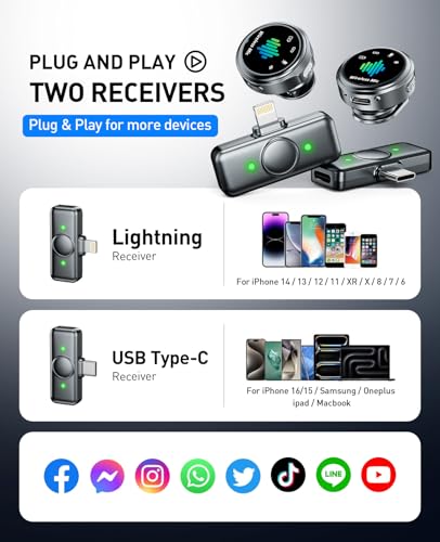 mini microphone for iphone 2pcs wireless lavalier microphone for android - noise canceling magnetic clip lapel mic - vlogging amp pro video recording for content creators