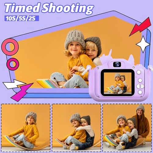 Image of Kids Camera Digital Camera for Age 3-8,1080P HD Video Selfie Toddler Camera with Soft Cover, Christmas Birthday Gifts for Kids - 32GB SD Card - Purple