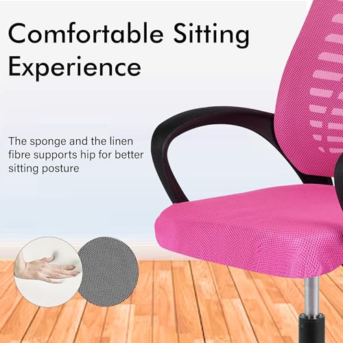 Image of Casa Copenhagen,Mesh Office Desk,Rocking, Ergonomic Computer Chair Adjustable High with Headrest and Comfortable Armrest Swivel Chair - Pink & Jet Black Handle