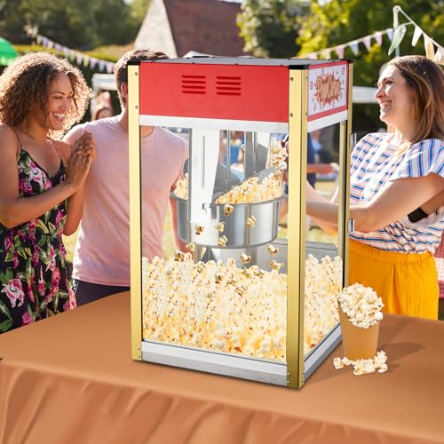 Image of ROVSUN Commercial Popcorn Machine Movie Theater Style with 16 Ounce Kettle, Countertop Popcorn Maker Machine w /Stainless Steel Scoop, Oil Spoon & 3 Popcorn Cups, ETL Certified (Red)