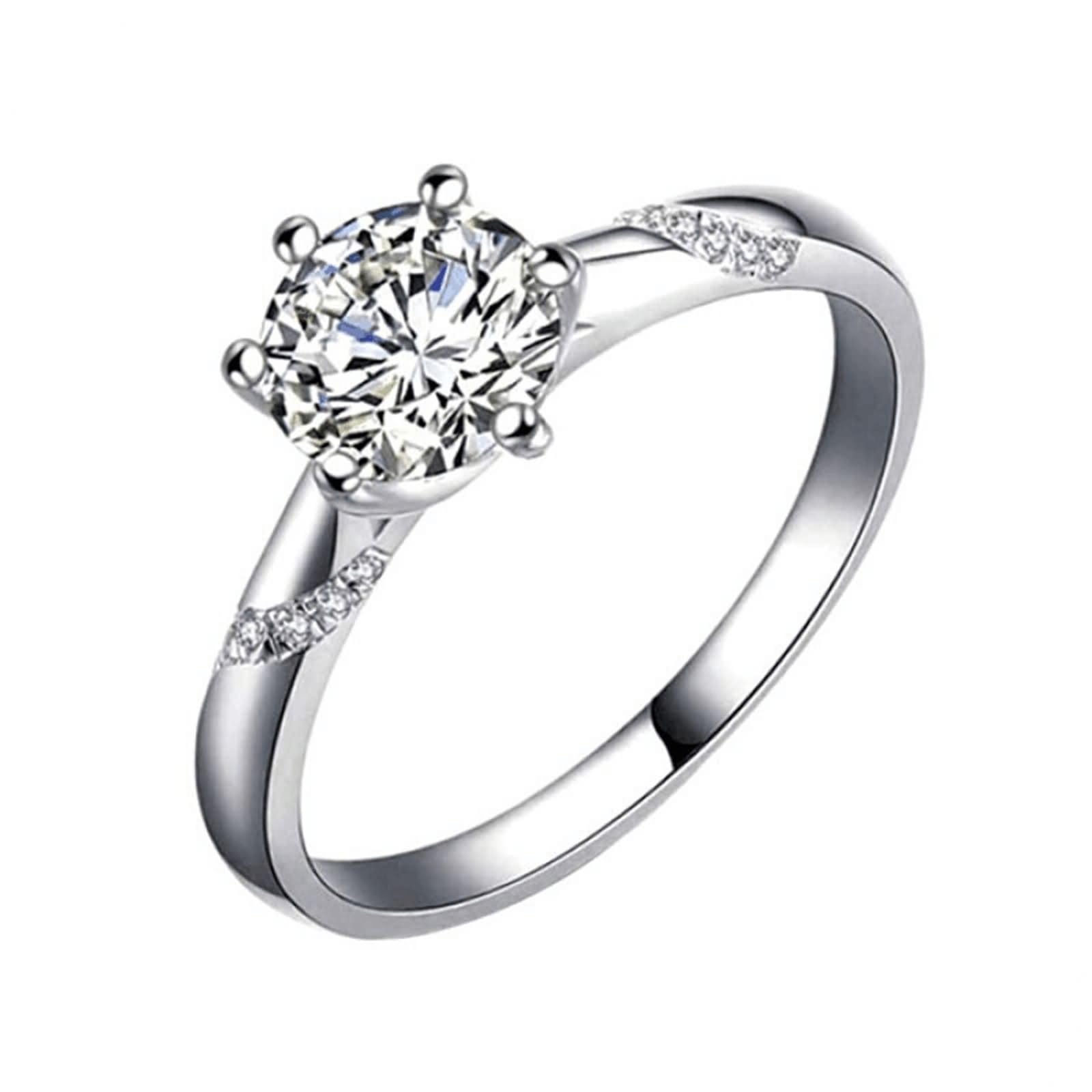 Anillo Compromiso Oro Blanco de 9 Kilates / 14 Kilates / 18 Kilates para Mujer, 6 Garras Redondo con Moissanita, Anillo Boda Plata Mujer