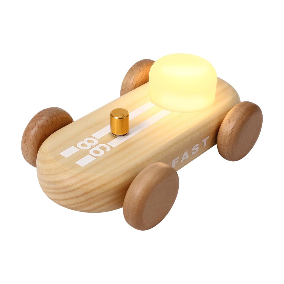 HBCIDC Wooden Vehicle Night Light 7-Colour LED, USB Rechargeable (Natural)
