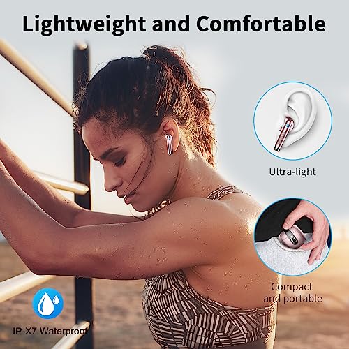 Image of Wireless Earbuds, Bluetooth Headphones V5.4 Stereo Bass Ear Buds with ENC Noise Cancelling Mics,56H Bluetooth Earbuds with LED Display Charging Case, IP7 Waterproof Earphones for Android iOS【Mini】