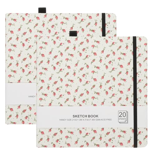 Carnet Aquarelle 8.3x8.3 PATIKIL, 2 Pcs de 20 Feuilles 300GSM sans Acide Couverture Rigide Fleur