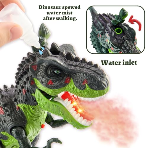 HYAKIDS Walking Dinosaur Toys with Water Spray, Electric T-Rex Toy with Roar Sounds and Lights, Glowing Eyes, Realistic Animal Figure for Kids Boys Girls 3+ Years Old
