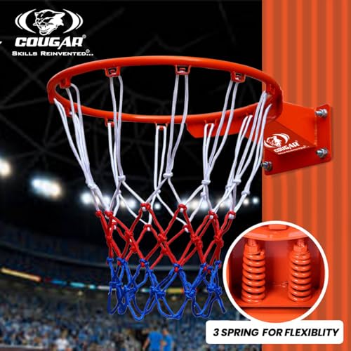 Image of COUGAR Dunking Basketball Ring Pair with Multicolor Net Standard Wall Mounted Basketball Hoop Net 20mm Solid Steel 3 Springs Powder Coated Outdoor Goal Sports Play Ring