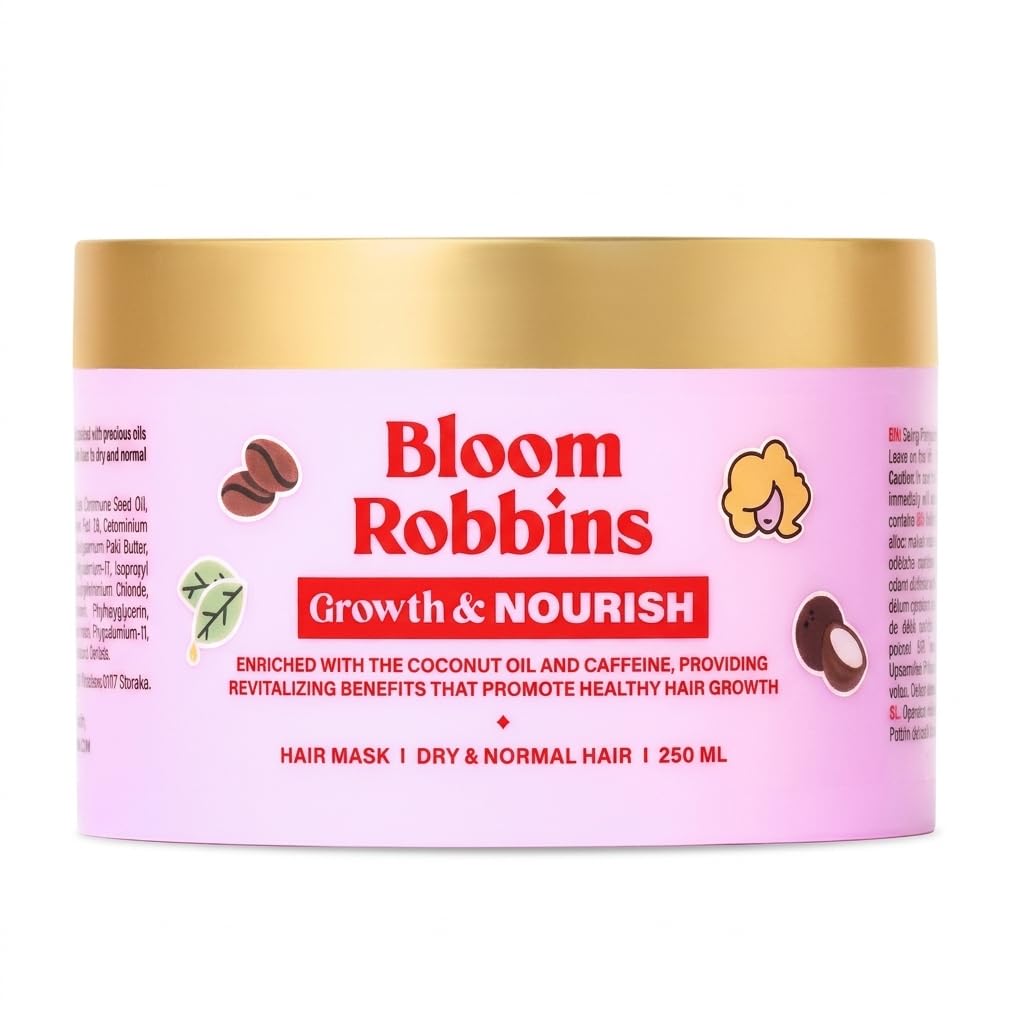 Bloom Robbins Growth & Nourish Maschera Capelli e Nutriente per Capelli Secchi, Crespi e Ricci, Maschera Idratante con Olio di Ricino, Karité, Argan e Cocco, Capelli Ristrutturante 250 ml