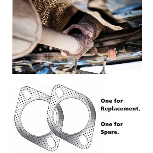 Image of 2 Pcs 2.5 inch Car Exhaust Gasket, 2 Bolt High Temp Exhaust Gasket Replacement Muffler Flange Manifold 120-06310-0002 for Car Accessories