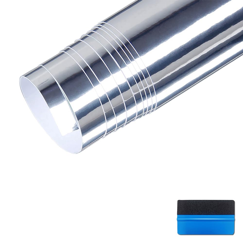 High Stretchable Mirror Chrome Silver Mirror Flexible Vinyl Wrap Sheet Roll Film Car Sticker Decal Sheet (Silver, 30cm x 150cm)