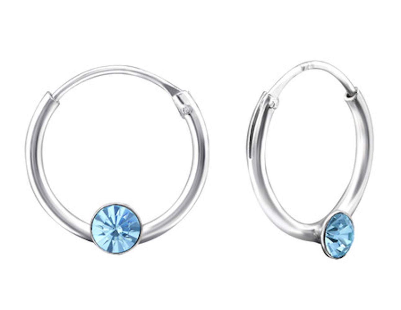 Aww So Cute - Pure 925 Sterling Silver 12mm Round Ear Hoops with Crystal 925 Silver Earrings for Kids Girls Pure Silver (ER1534)