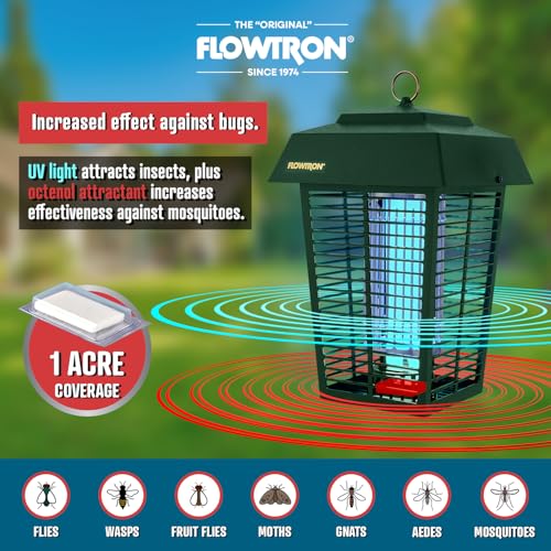 Image of Flowtron Electric Bug Zapper, 1 Acre Outdoor, 40W UV, 5600V Zap, Green