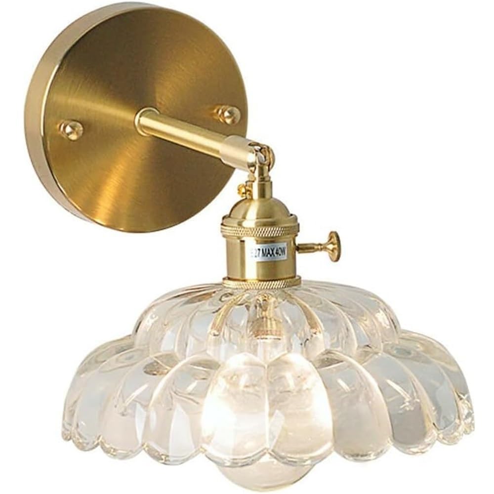 FEITENGDA Vintage Gold Glass Flower Wall Sconce Nordic Modern Adjustable Arm Mounted Lamp Hardwired Antique Farmhouse Hallway Light Fixtures for Bedroom Bathroom Living Room