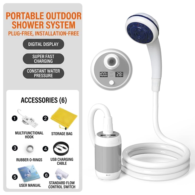 Sistema de Ducha Portátil para Exterior Iron Hammer - Pantalla Digital Inteligente con Monitoreo en Tiempo Real, Impermeable IPX7, Batería Recargable 5200mAh, Fácil Instalación miniatura 6