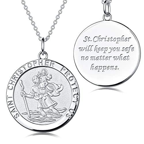 Heiliger Christophorus Anhänger Halskette Saint Christopher Halskette Herren Damen St Christopher Medaille Anhänger Silber 925 Antiker religiöser Beschützer Talisman Jesus Halskette Anhänger Schmuck Cover