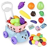 Toys Shopping Cart Kids, Pretend Play Shopping Cart,Vegetables Fruits Play Food Toy Playset for Kids
