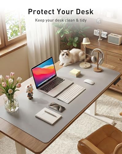 Image of Aothia Faux Leather Desk Mat - Large Mouse Pad, Non-Slip PU Leather Blotter, Waterproof Writing Surface for Office and Home (Light Grey, 42 inch x 17 inch)