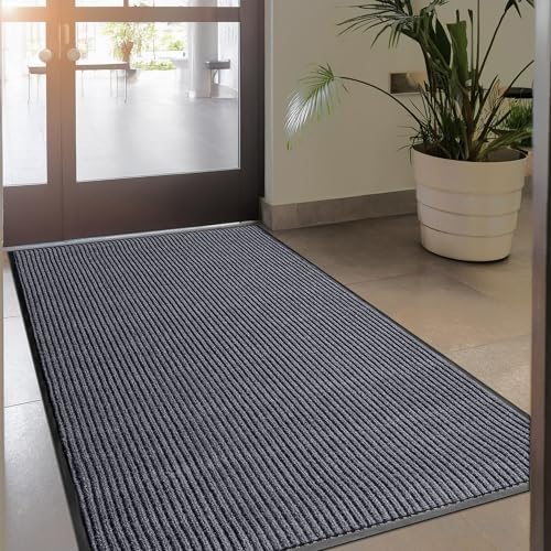 Image of MaxMat 4x8 Outdoor Rug, Extra Large Entryway Mat - Heavy Duty Doormat, Waterproof, Low-Profile, Easy to Clean, Rubber Floor Mat (4 x 8 Feet, Grey, MXM-RIB0048GY)