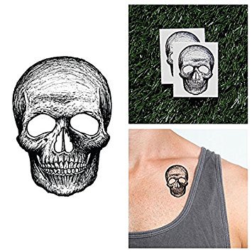 Tattify Hand Drawn Skull Temporary Tattoo - Skull Cap (Set of 2) - Other Styles Available - Fashionable Temporary Tattoos - Long Lasting and Waterproof
