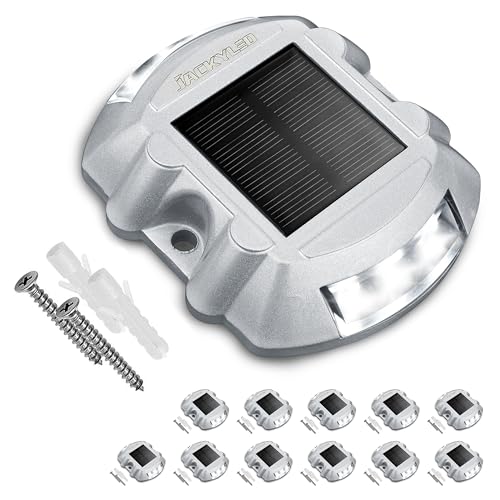 JACKYLED 12 Pack Upgraded Solar Driveway Marker Lights with Switc...