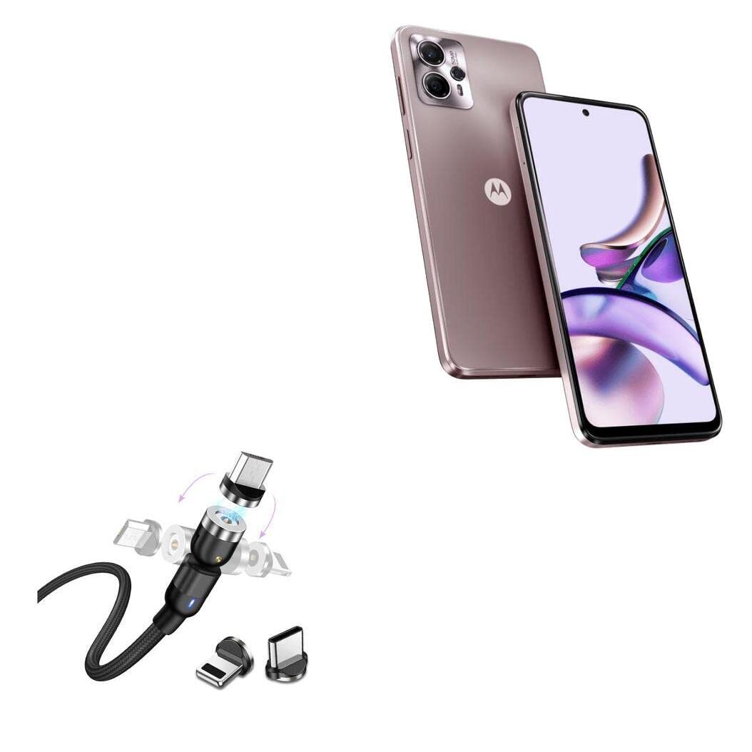BoxWave Cable Compatible with Motorola Moto G13 - MagnetoSnap AllCharge Cable, Magnet Charging Cable USB Type-C Micro USB for Motorola Moto G13 - Jet Black