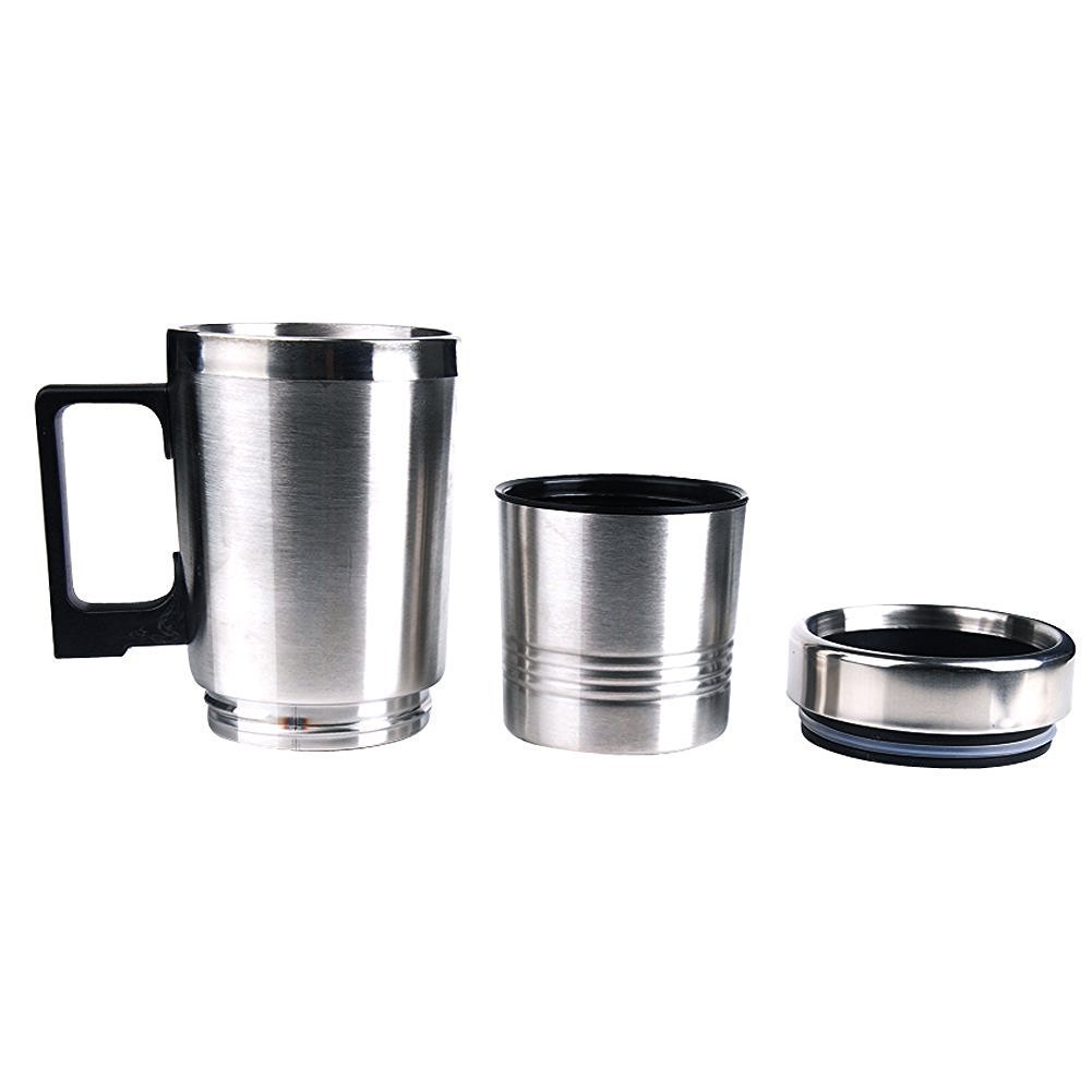 Mengshen 12V Car Heating Taza Water Heater Mug Heating Cup Coffee Cup Acero Inoxidable Electric Kettle Heated Stainless Steel Cigarette Lighter with Charger, CA03