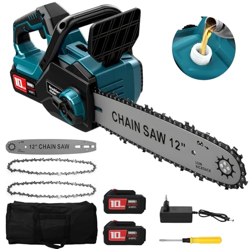 WingFly Tronçonneuse électrique sans fil 12 Pouces avec Batterie 8000 mAh, 1200 W Tronçonneuse à Batterie avec Lubrification Automatique, pour Couper le bois, arbres, jardinage
