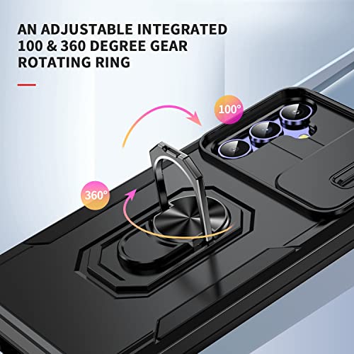 Image of ShieldTech Back Cover Case Compatible for Samsung Galaxy A14 5G with Slide Camera Cover & Rotated Ring Stand | Military Grade Mobile Phone Cover Case for Samsung Galaxy A14 5G (Black)