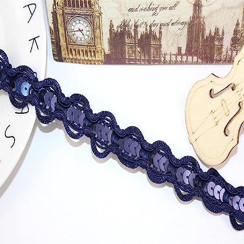 Yalulu 10 Yards Sequin Ribbon Trim, 0.7inch Glitter Sequin Trim, Metallic Sequin Braid Trim for Crafts, Embellishments, Costume Accessories (Navy Blue)