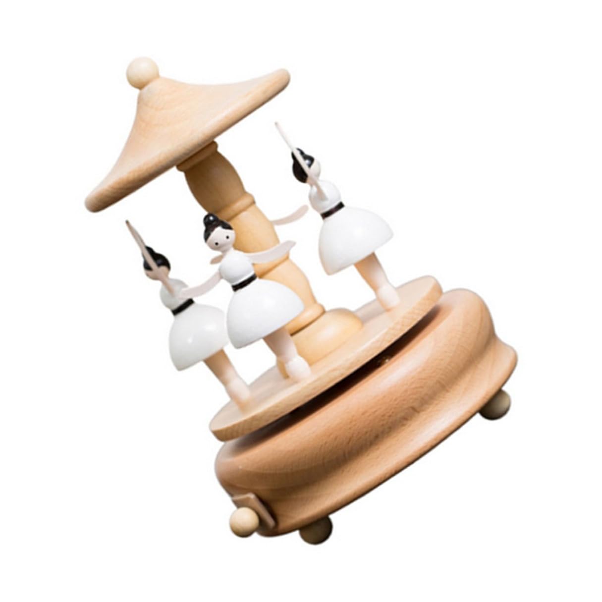 NUOBESTY Carillon Giostra in Legno Statuetta Musicale Decorativo da Tavolo Meccanismo Carica Vintage Ornamento Carillon Giostra