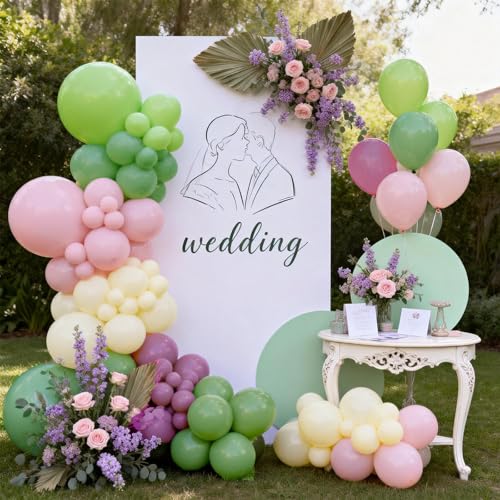 Image of Blocesa Sage Green Pink Purple Balloons Arch Kit, Latex, Party Decoration