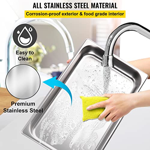 VEVOR Chafing Dish Profi Set 68 x 47,5 x 30 cm, Wärmebehälter Edelstahl Buffet Set 400 W Chafing Dish 53,5 x 33,5 x 6,5 cm Behälter Edelstahl BUffet Speisewärmer mit Deckel Chafing Behälter, Silber – Bild 7