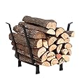 PHI VILLA 20 Inches Indoor/Outdoor Firewood Rack Fireplace Log Carriers & Holders Wood Burning Stove Accessories, Black
