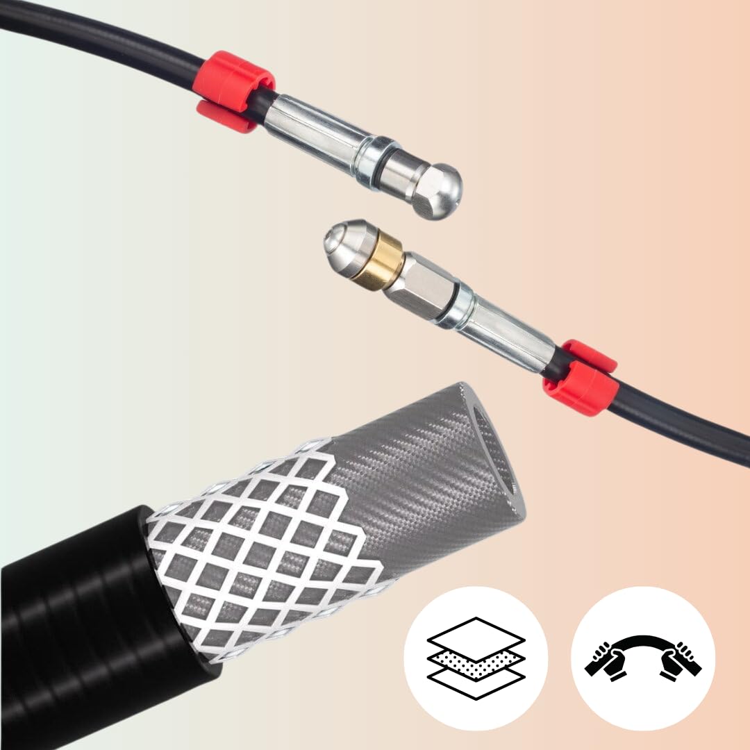 Kit de nettoyage de canalisations (30 m) – Kit avec 3 adaptateurs – Tuyau de nettoyage de canalisations haut pression de haute qualité