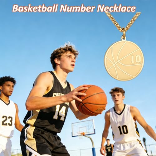 Collar de baloncesto de acero inoxidable chapado en oro con colgante de número para niños 5