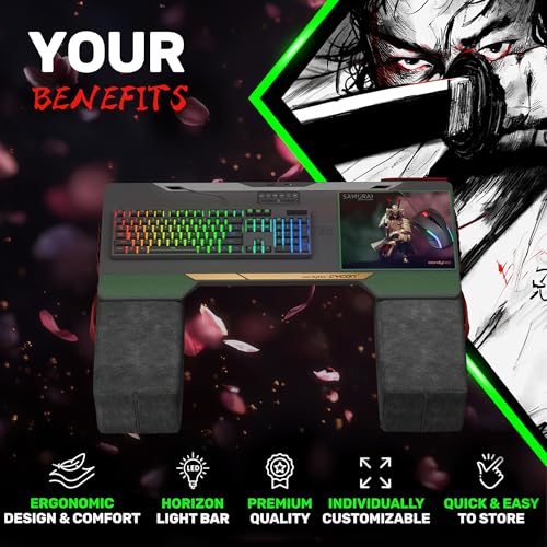 Image of Couchmaster CYCON Samurai Edition with HORIZONLIGHT Bar, Ultimate Ergonomic USB-Hub Gaming Lap Desk for Couch and Bed, Compatible with All Keyboards and Mouse /Mice, Laptops, PCs, PS4 /5, Xbox