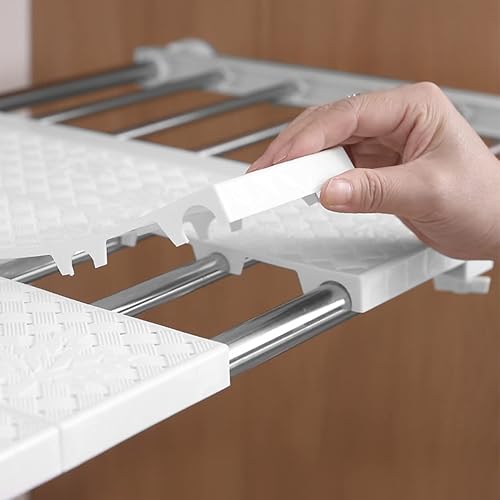 Miniatura 7 de LIYIVNAA Organizador de armario ajustable, estante de tensión, estante de almacenamiento de gabinete, barras de ropa expandibles, ahorro de espacio,