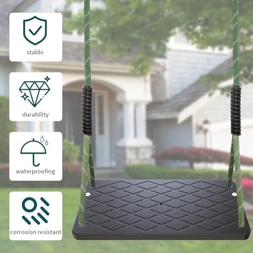 Image of Heavy Duty Swing Seat Swing Set Accessories with Tree Rope Non-Slip for Kids, Swing Set Replacement Indoor Outdoor Backyard Playground Accessories, Black