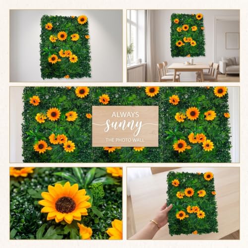 Image of Dekorly Artificial Grass Wall Panels | Indoor Outdoor Decoration | Garden, Floor, Balcony Home Decoration | Vertical Garden Artificial Wall Plants (Sunflower Mat, 58cm x 40cm)