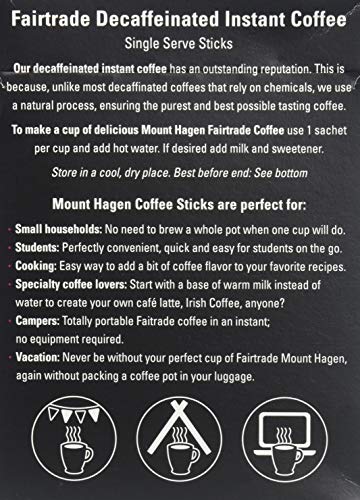 Image of Mount Hagen 25 Count Single Serve Instant Decaf Coffee Packets | Decaffeinated Organic Medium Roast Arabica Beans | Eco-friendly, Fair-Trade [25 sticks /1.76oz /50g] (Pack of 2)