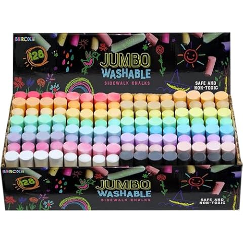 BEROXII Sidewalk Chalk Bulk for Kids Toddlers 128 PCS in 16 Colors, Washable Toxic Free Jumbo Chalk for Outdoor Art Play with Chalkboard Blackboard or Playground, Gift for Birthday Party Cover
