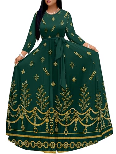 Image of PinkPatty Women's Long Sleeve Maxi Dress Plus Size Trendy Wedding Guest Wrap Dress with Pockets&Belt
