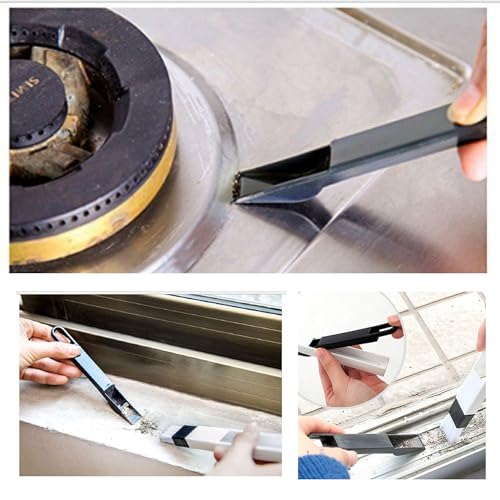 Image of Window Gap Cleaning Brush with Dustpan Sliding Door Track Cleaner Crevice Dust Removal Tool for Home Kitchen Bathroom.