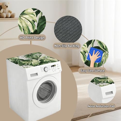 Image of Washer Dryer Top Cover Mat, Non-Slip Laundry Room Decor, Laundry Room Kitchen Appliance Decor Protector Universal 23.6 inchx19.7 inch (Leaf 1)