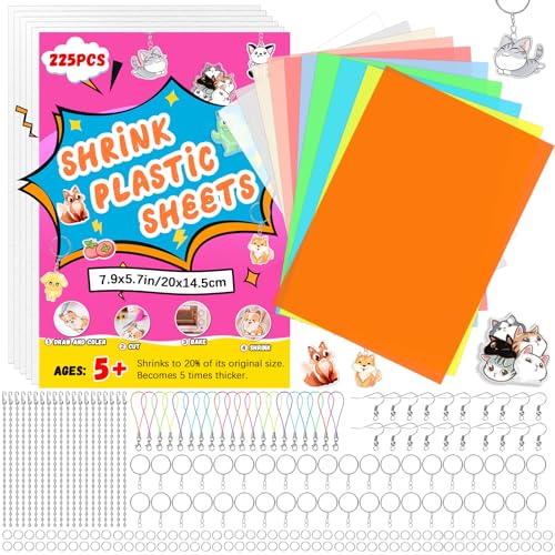 HIMOMO Juego de 225 láminas retráctiles, 20 papeles de arte retráctiles de colores, 5 hojas de papel translúcido retráctil, llaveros y cadenas para manualidades