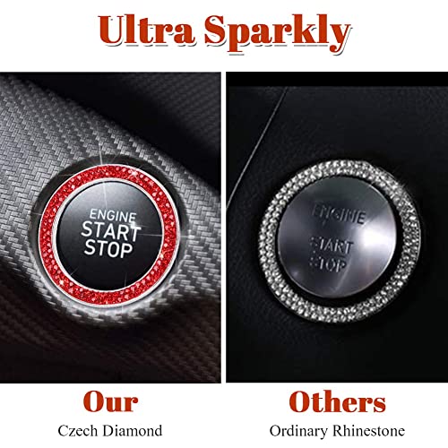 Image of ToBeQueen Red Push Start Button Cover Ring, Interior Crystal Diamond Rhinestone Engine Start Ring Emblem Sticker, Glitter Car Accessories for Women, Red