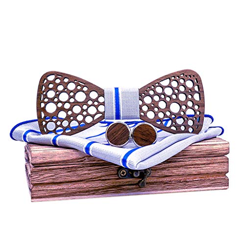 H.eternal(TM) Manual Wooden Bow Tie Handkerchief Set Men's Bowtie Wood Hollow Carved and Box