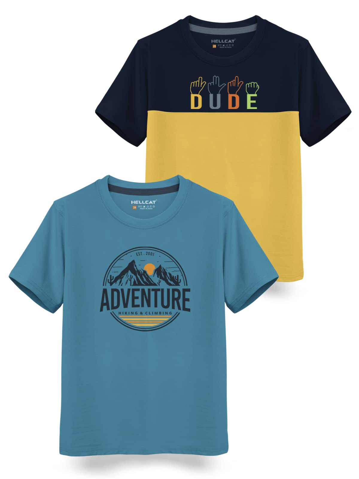 HELLCAT Trendy Typographic Printed Cotton Blend Half Sleeve T-Shirt for Boys - Pack of 2