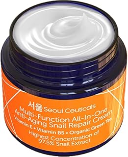 SeoulCeuticals Korean Skin Care 97.5% Snail Mucin Repair Cream - Korean Moisturizer Day Night Cream Snail Mucin Extract - All In One Recovery Power For The Most Effective K Beauty Routine - 2oz