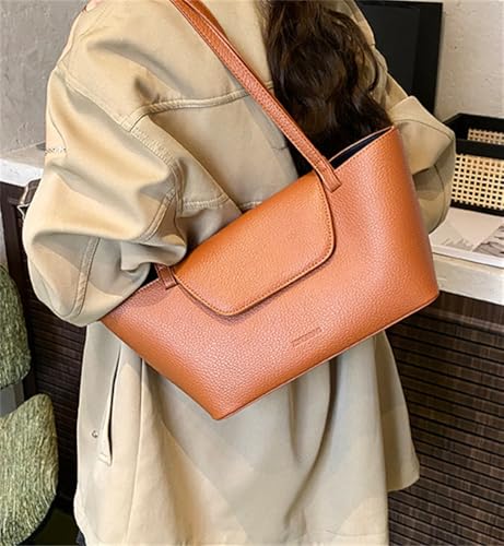 Trendy Vegan Leather Shoulder Bag for Women Large Tote Purse Casual Commuter Handbag Underarm Satchel 2pcs3