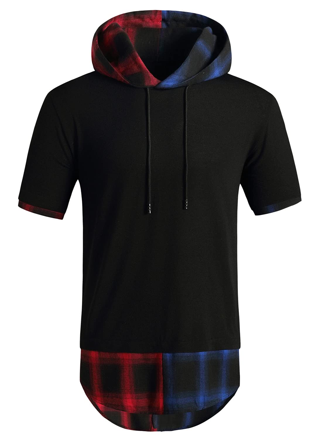 DAVID.ANNMens Hipster Hip Hop Pullover Longline Side Zipper Long Sleeve Hooded T Shirt